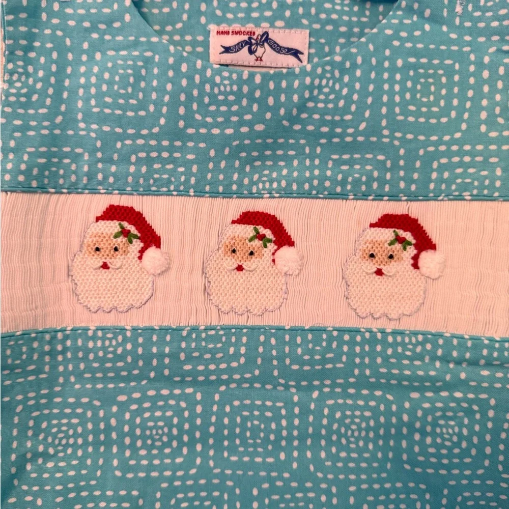 Silly Goose Teal Smocked Santa Claus Jumper Dress - Picture 3 of 5
